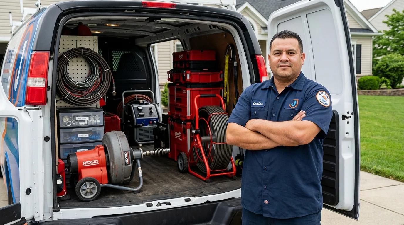 Professional drain cleaning equipment and Johns Plumbing LLC plumber in Windsor Locks