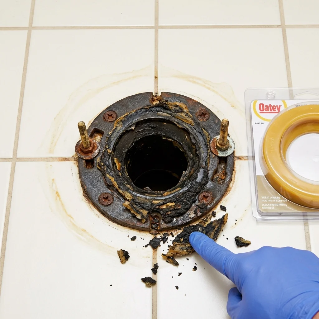Failed wax ring showing water seepage at the base of a toilet in a Windsor Locks, CT home